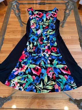 connected apparel Black Panel Floral Midi Dress in Multicolor